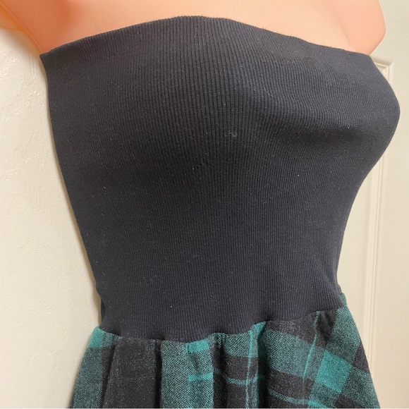 Y2k H&M mixed wool green plaid tube top dress W Size 10 - Picture 2 of 5